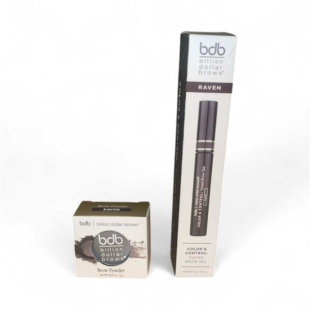 Billion Dollar Brows Brow Powder‎ Raven and Tinted Brown Gel Set of 2